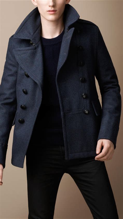 burberry mens military pea coat|burberry men's wool coat.